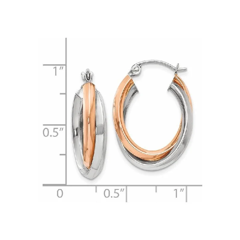 Diamond2Deal 14k Rose and White Gold Polished Oval Tube Hoop Earrings (L- 23 mm, W- 3 mm)