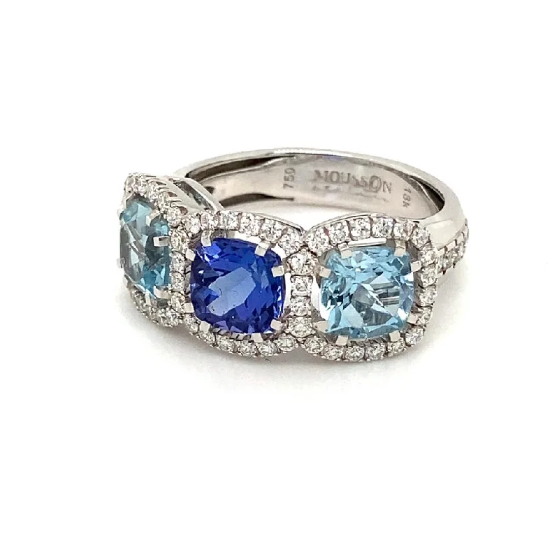 Tanzanite & Aquamarine Three Stone Ring