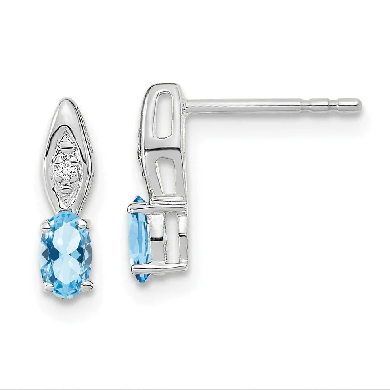 14k White Gold Gemstone Diamond Stud Earrings (L-12 mm, W-3 mm)