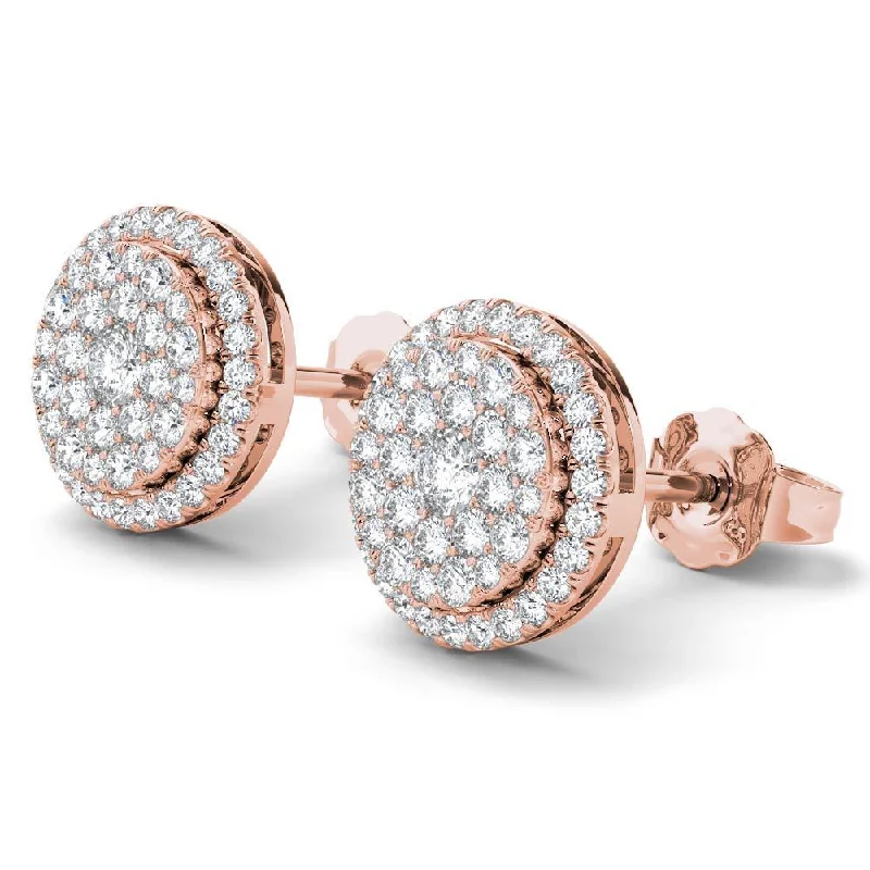 De Couer IGI Certified 14K Rose Gold 1/2ct TDW Diamond Halo Earrings - Pink