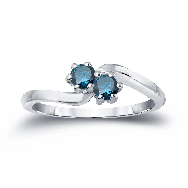 Auriya 1ctw Round 2 Stone Blue Diamond Ring 14k Gold