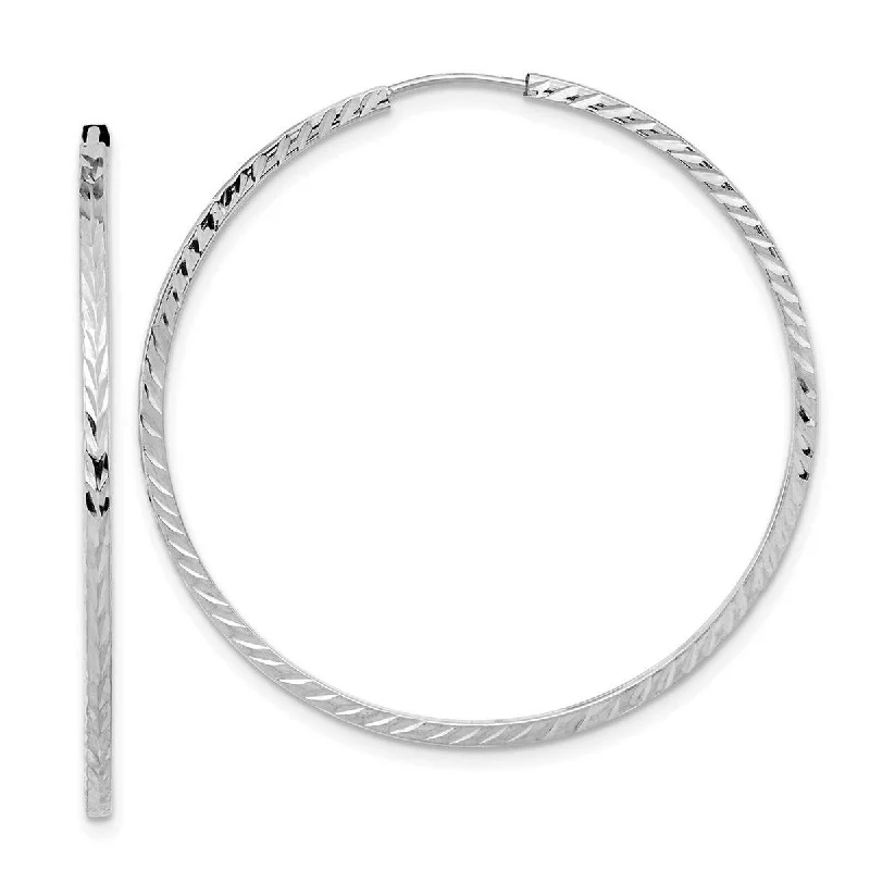 Curata 14k White Gold Diamond Cut Square Tube 1.35x40mm Endless Hoop Earrings