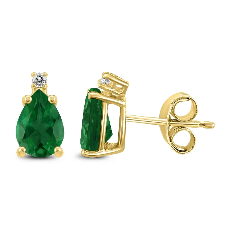 Marquee 14K Yellow Gold 6x4MM Pear Emerald and Diamond Earrings