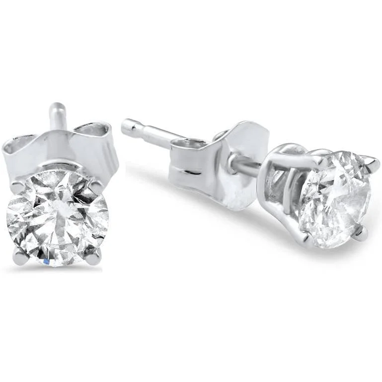 1/2Ct Round Diamond Studs Earrings in White Or Yellow Gold Basket Setting