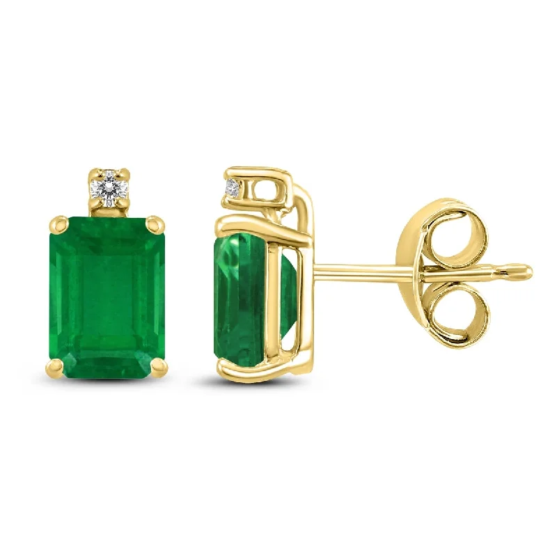 Marquee 14K Yellow Gold 5x3MM Emerald Shaped Emerald and Diamond Earrings