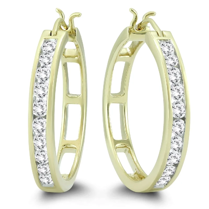 Marquee Certified 1 Carat TW Diamond Hoop Earrings in 10k Yellow Gold (K-L Color, I2-I3 Clarity)