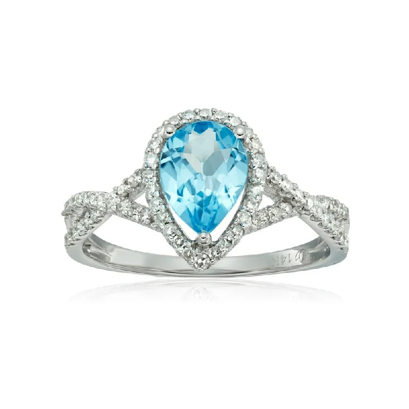 14k WT Gold Swiss Blue Topaz & Diamond Ring