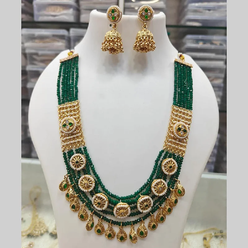 Manisha Jewellery Gold Plated Pota Stone And Pearls Long Necklace Set