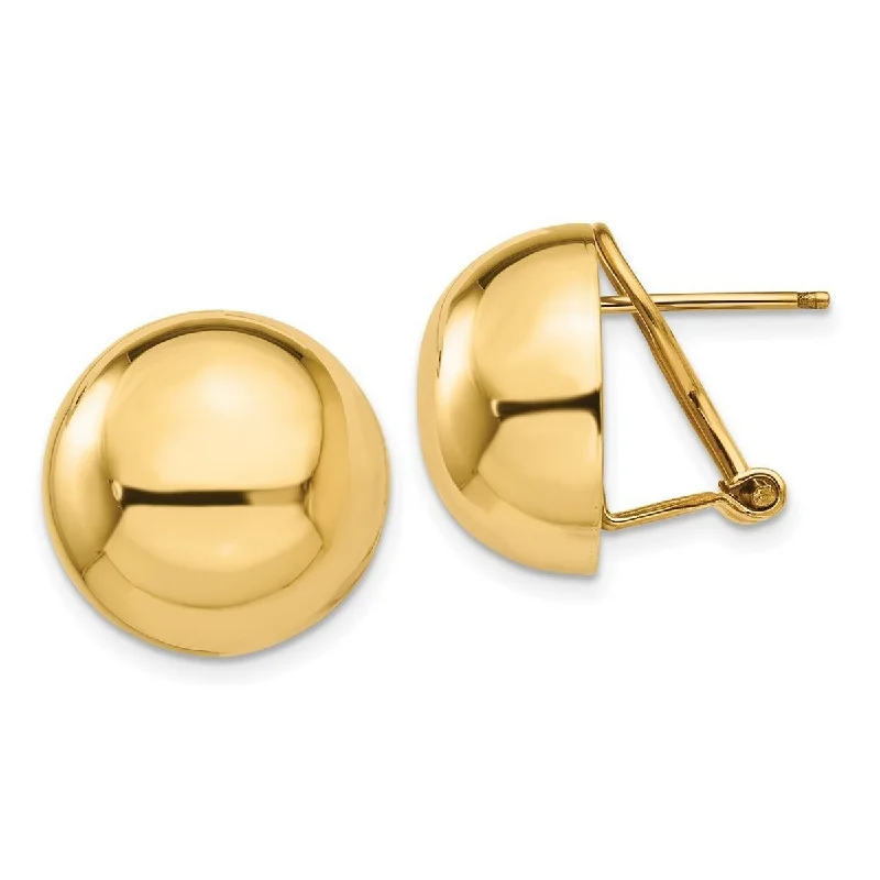 Curata 14k Yellow Gold Polished Omega back 16mm Half Ball Earrings