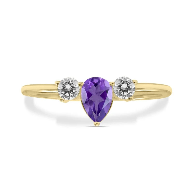 Marquee Jewels 1/2 Carat TW Pear Shape Amethyst and Diamond Ring in 10K Yellow Gold