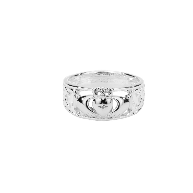 Silver Claddagh Diamond Ring