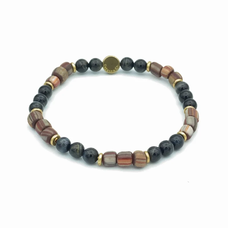 Gemstone And Java Glass Stretch Bracelet