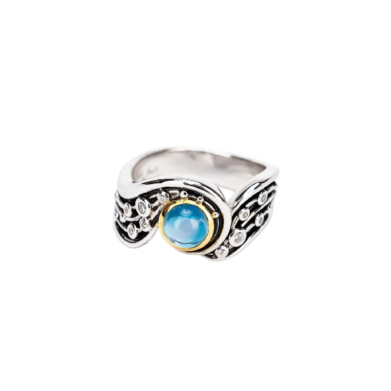 Silver And 10k Gold Celestial Ring - London Blue Topaz