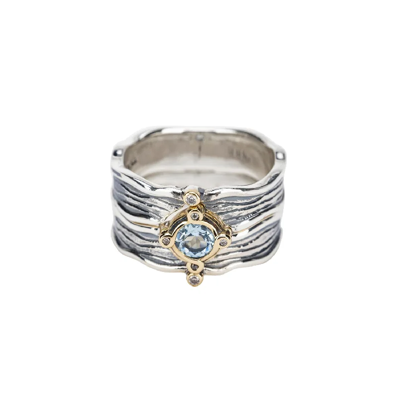 Silver and 10k Gold Rocks 'n Rivers 2-Piece Ring - Sky Blue Topaz