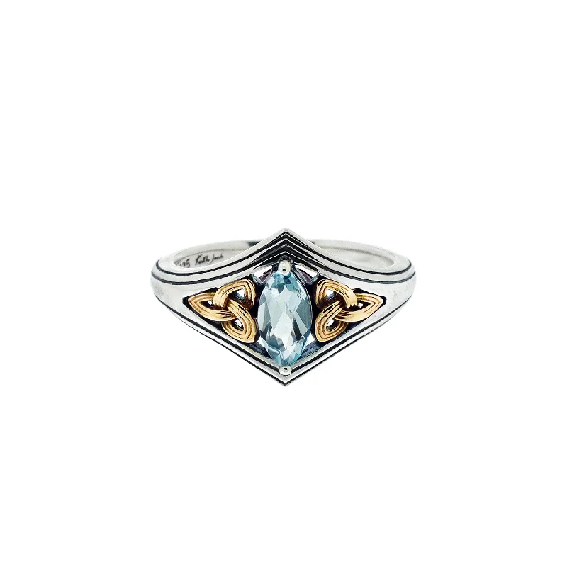 Silver and 10k Yellow Gold Trinity Ring - Sky Blue Topaz