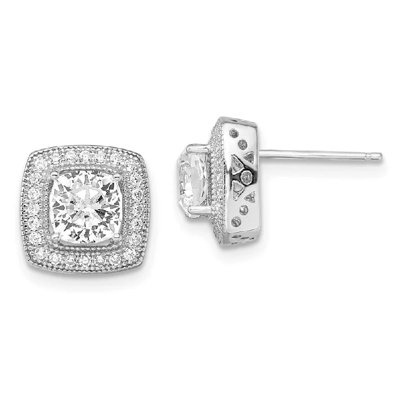 925 Sterling Silver Cubic Zirconia Brilliant Embers Stud Earrings (L-11 mm, W-11 mm)