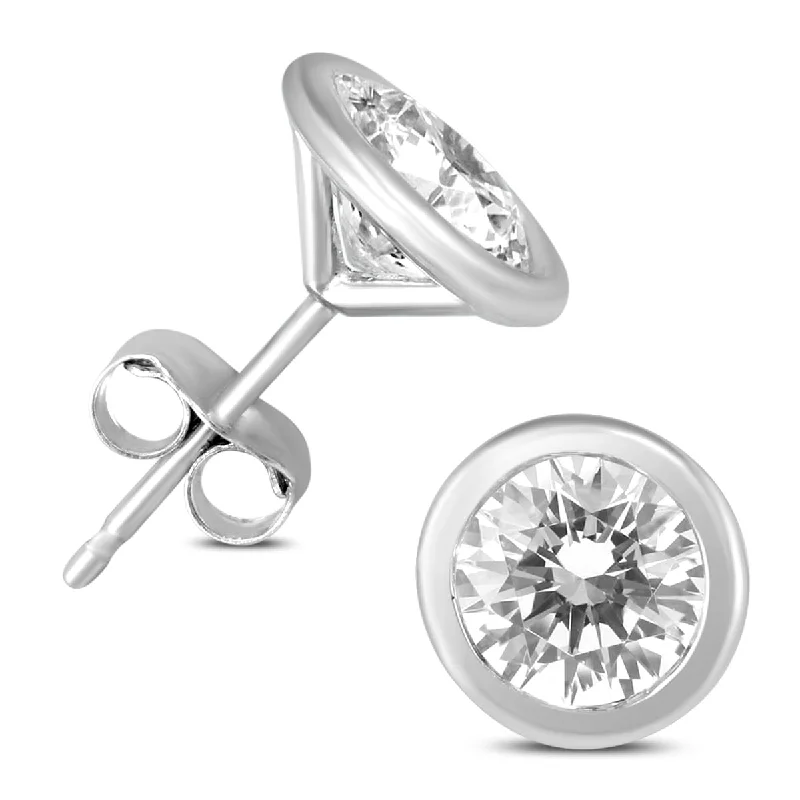 Marquee 1 Carat TW Certified Bezel Diamond Solitaire Stud Earrings in 14K White Gold