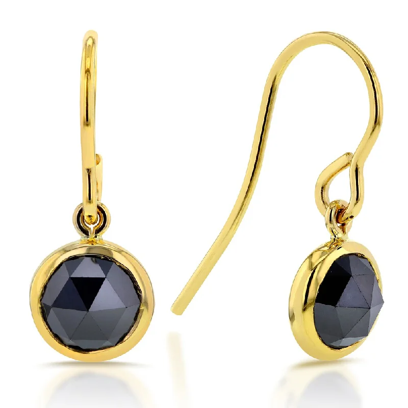 Annello by Kobelli 14k Yellow Gold 1 3/4ct TDW Rose Cut Round Black Diamond Fish Hook Earrings