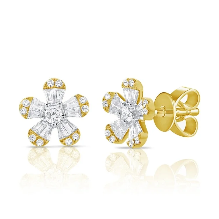 Joelle Flower Stud Earrings Diamond Baguette 1ct TDW 14K Gold