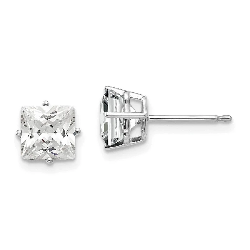 Curata 14k White Gold Polished Post Earrings 6mm Princess Cut CZ Cubic Zirconia Earrings - 6x6mm Wide