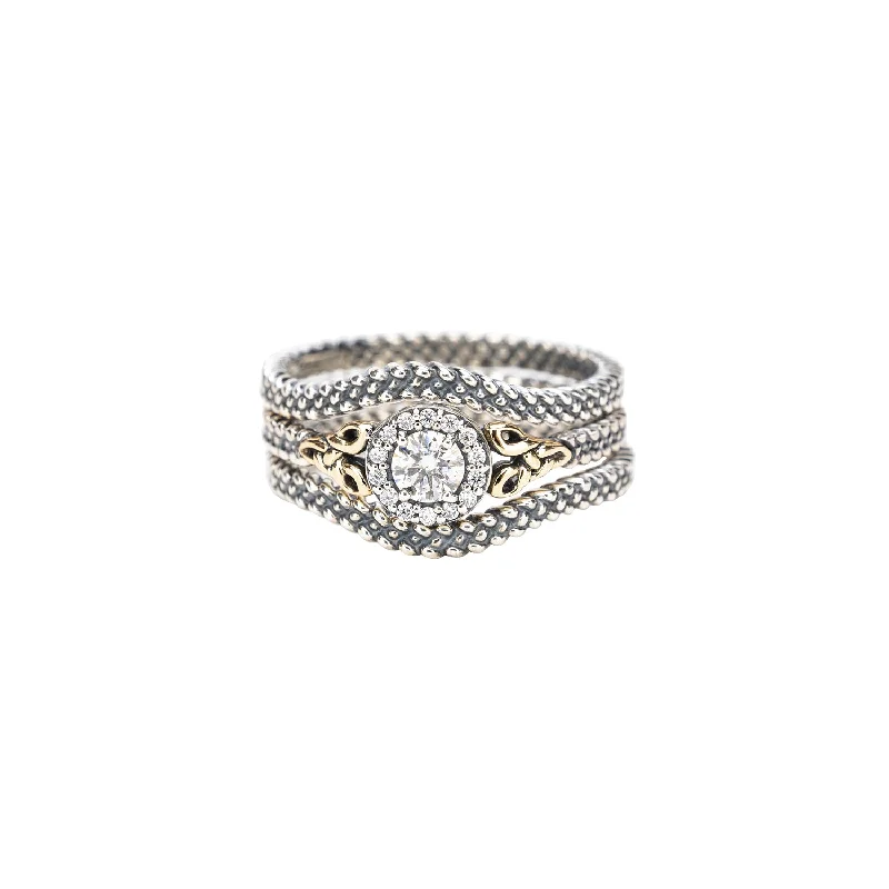 Silver And 10k Gold Trinity 3-piece Ring - Moissanite