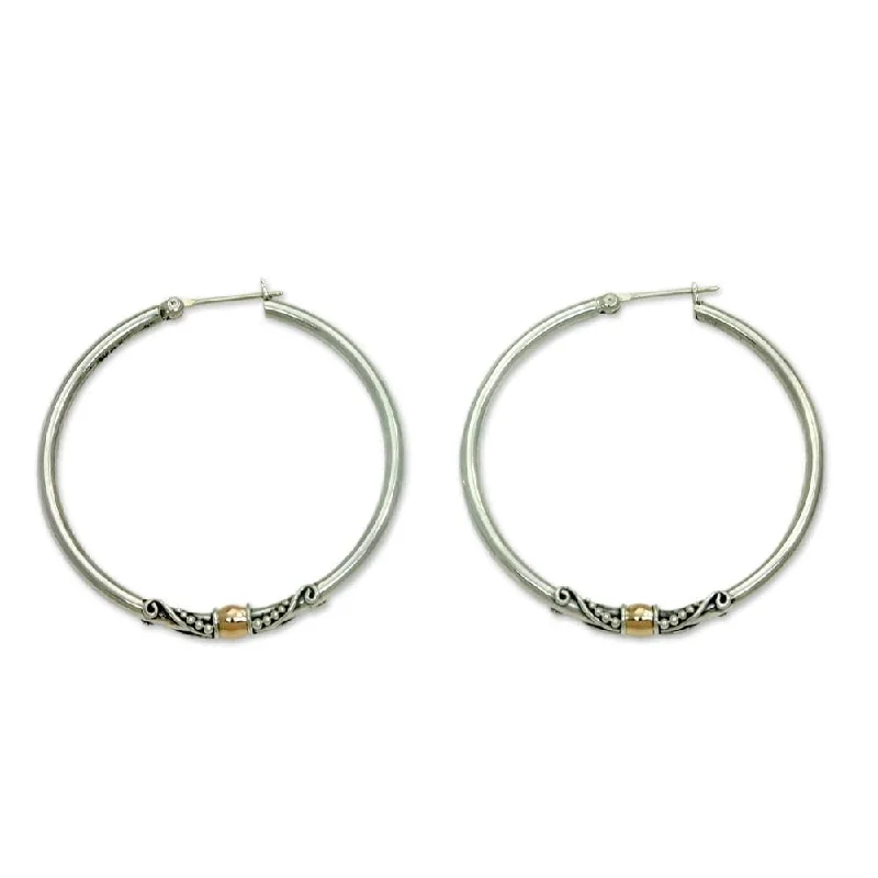 NOVICA Gold Accent Hoop Earrings, 'Celuk'S Kencana' (Indonesia) - 1.5*0.2