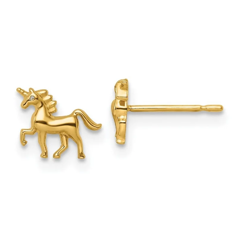 Curata 14k Yellow Gold Prancing Unicorn Post Earrings - 6.5x9mm