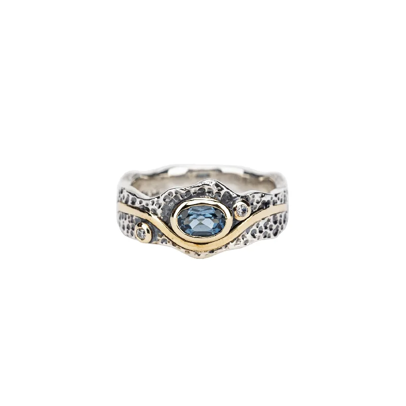 Silver and 10k Gold Oval Rocks 'n Rivers Ring - London Blue Topaz