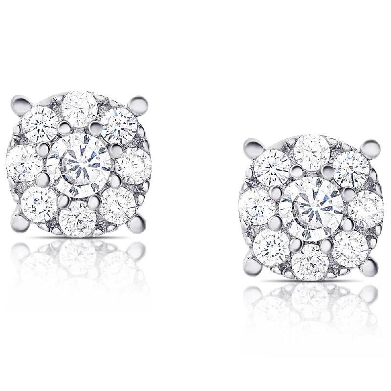 Samantha Stone Sterling Silver Cubic Zirconia Halo Stud Earrings