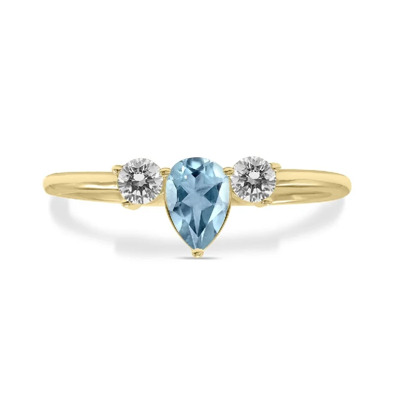 Marquee Jewels 1/2 Carat TW Pear Shape Aquamarine and Diamond Ring in 10K Yellow Gold