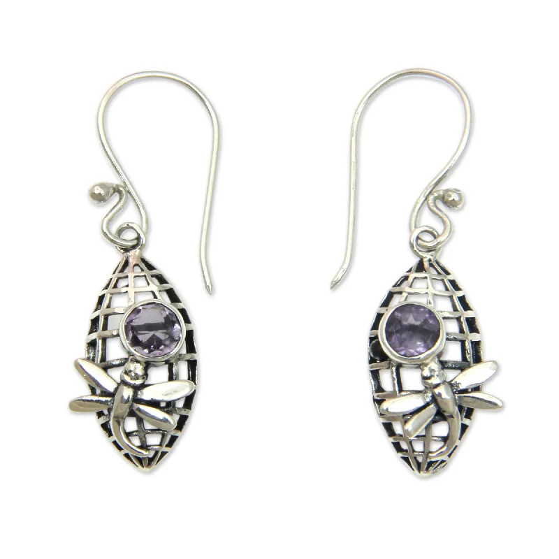 Handmade Sterling SIlver 'Dragonfly in Lilac' Amethyst Earrings (Indonesia)