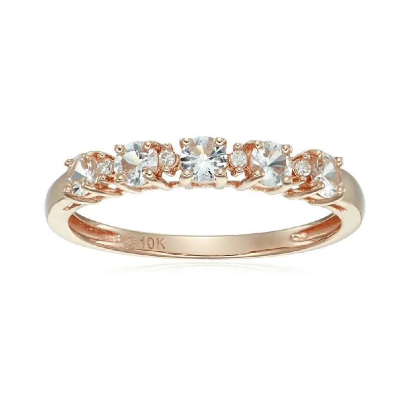 10k Rose Gold White Sapphire & Diamond Ring