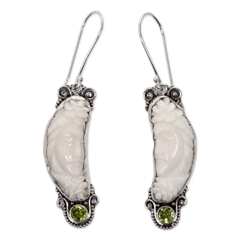 Handmade Sterling Silver Bone 'Rose Queen' Peridot Earrings (Indonesia)