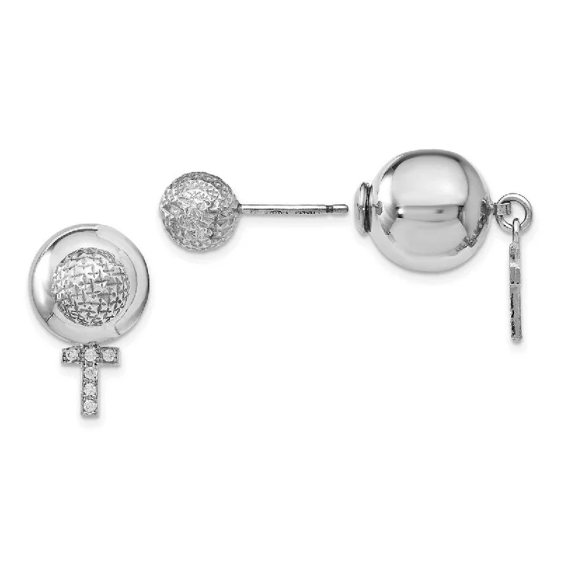 Curata 925 Sterling Silver Textured Polished Post Earrings Rhodium Plated CZ Cubic Zirconia Religious Faith