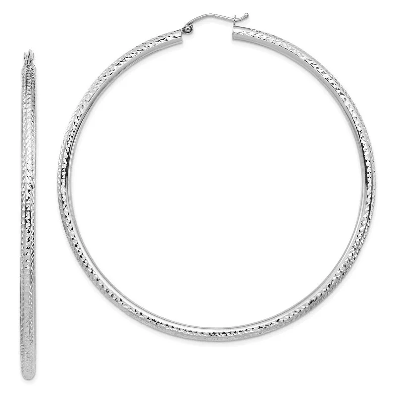 Curata 14k White Gold Lightweight 3mm Sparkle Cut Hoop Earrings - 72.1x69.15mm Wide 3mm Thick