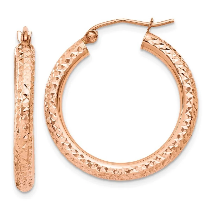 Curata 14k Rose Gold Diamond Cut 25x3mm Round Tube Hoop Earrings