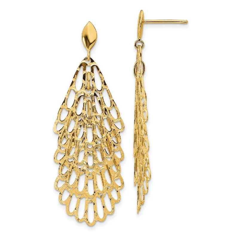 Curata 14k Yellow Gold Polished and Textured Post Long Drop Dangle Earrings 51.4x18.05mm