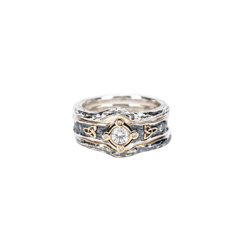 Silver And 10k Gold Rocks 'n Rivers 3-piece Ring - Moissanite