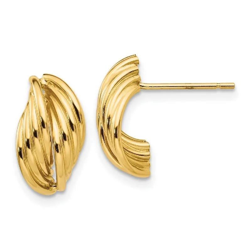 Curata 14k Yellow Gold Polished Ribbed Wave Post Earrings - 10x8mm