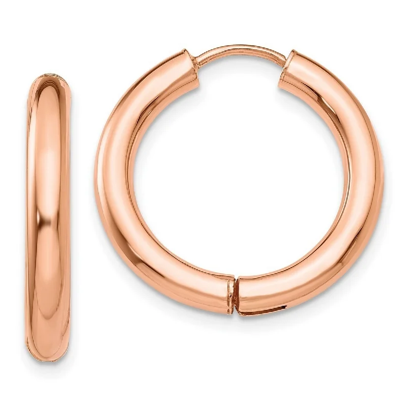 Curata 14k Rose Gold Hinged Polished 3x21mm Hoop Earrings