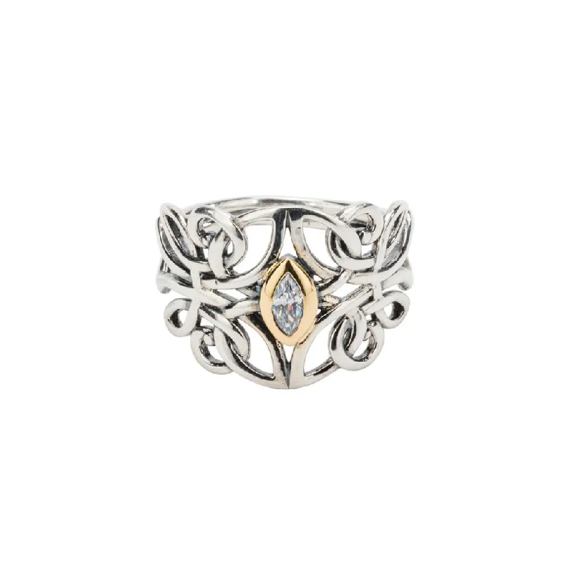 Silver and 10k Gold Guardian Angel Ring - Cubic Zirconia