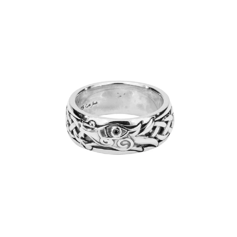 Silver Celtic Dragon Ring - Black Cubic Zirconia Eye