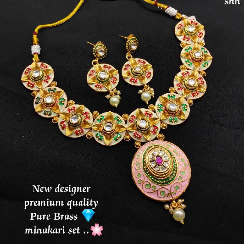 Lucentarts Jewellery Copper Gold Meenakari Necklace Set