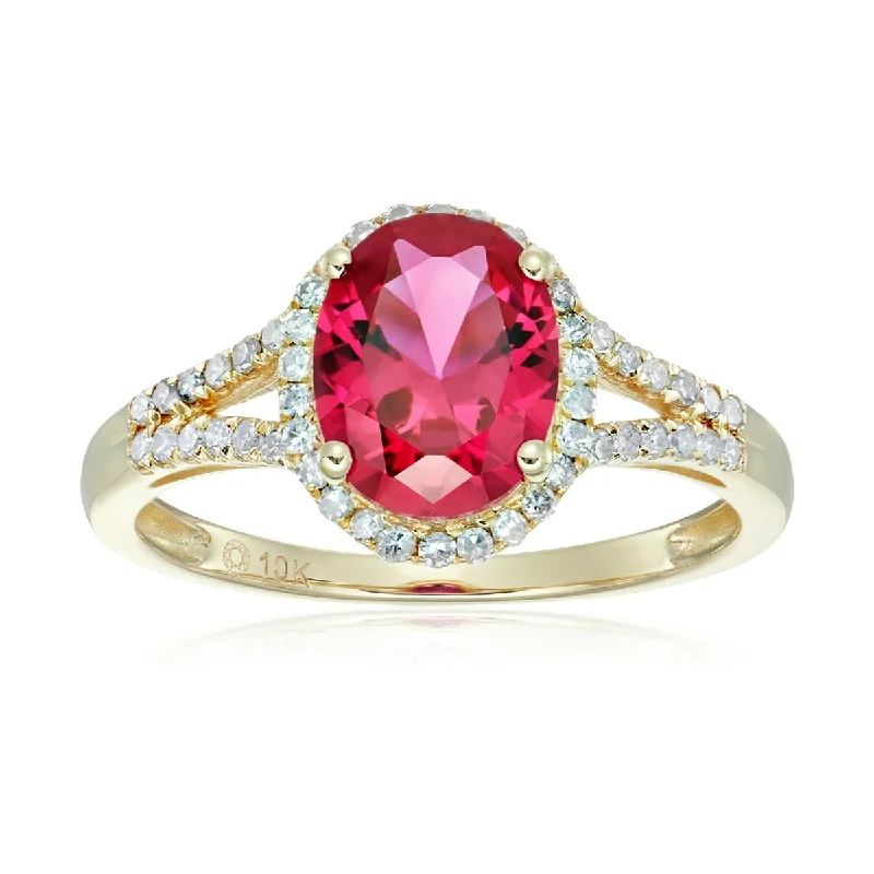 10KT Gold Created Ruby and Diamond Ring