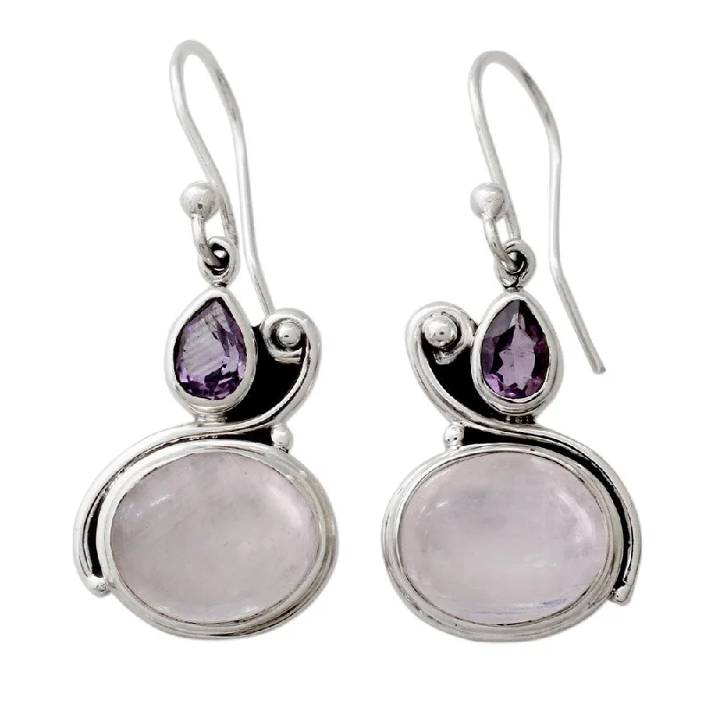 Sterling Silver 'Glistening Beauty' Moonstone Amethyst Earrings - 1.4*0.6