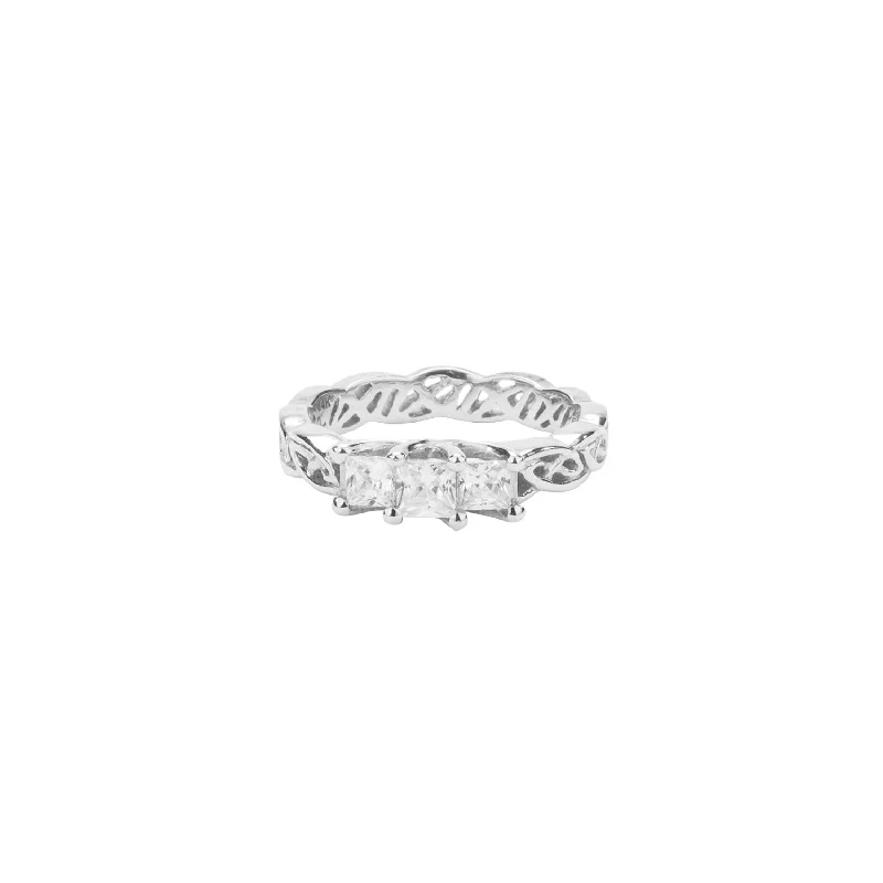 14k White Gold and Cubic Zirconia 'Maree' Eternity Knot Ring