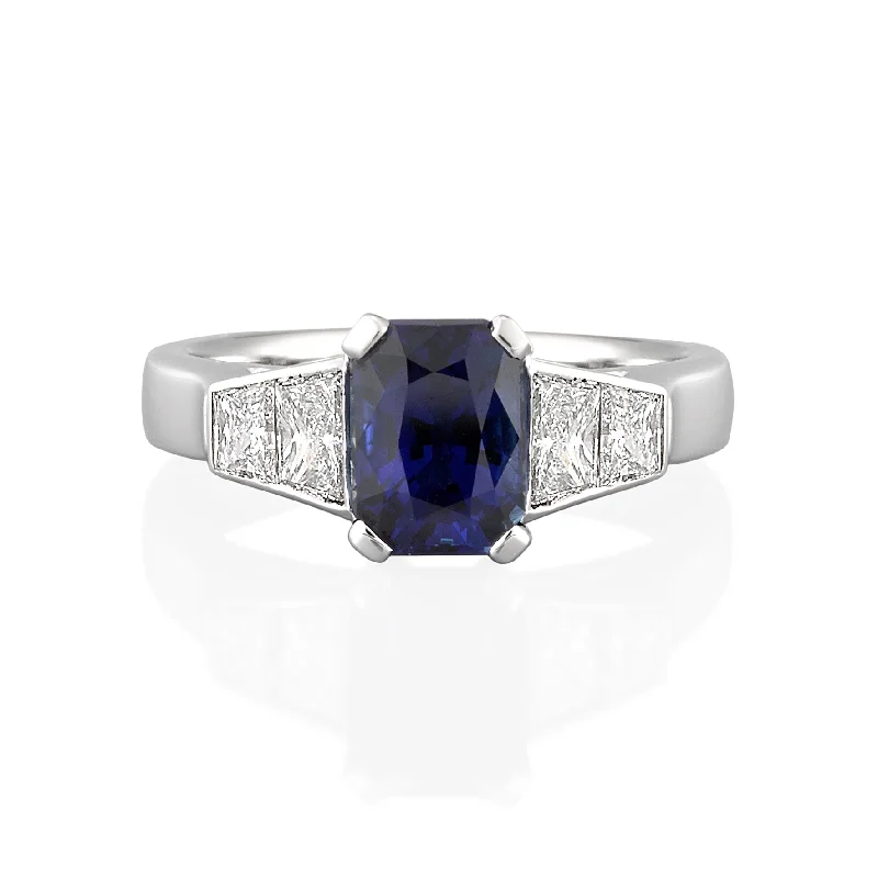 Emerald Cut Tanzanite & Diamond Ring