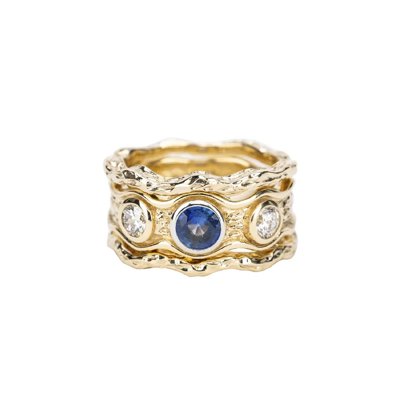 10k Gold Rocks n' Rivers Certified Lab Grown Diamond and Sapphire 3 Piece Ring