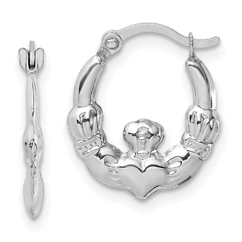 Curata 14k White Gold Irish Claddagh Celtic Trinity Knot Hoop Earrings - 13.65mm Wide