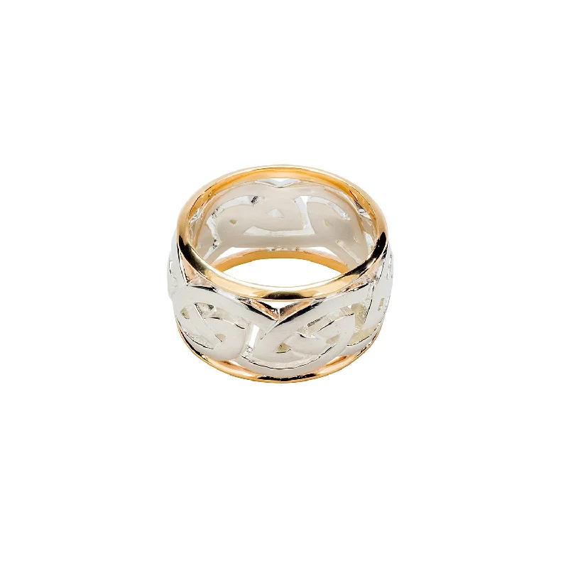 Silver and 10k Gold Celtic Eternity Knot with Rails 'Ronnoch'  Extra Wide Ring